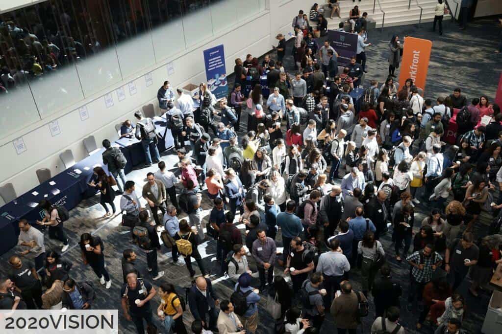 crowd of people in building lobby