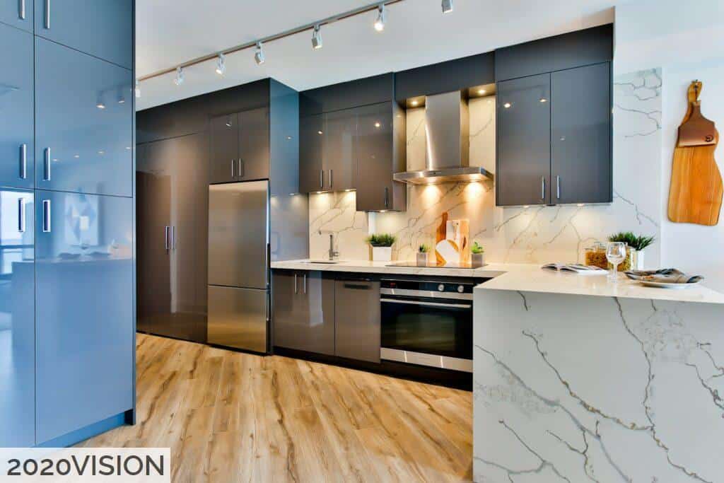 white and black kitchen counter