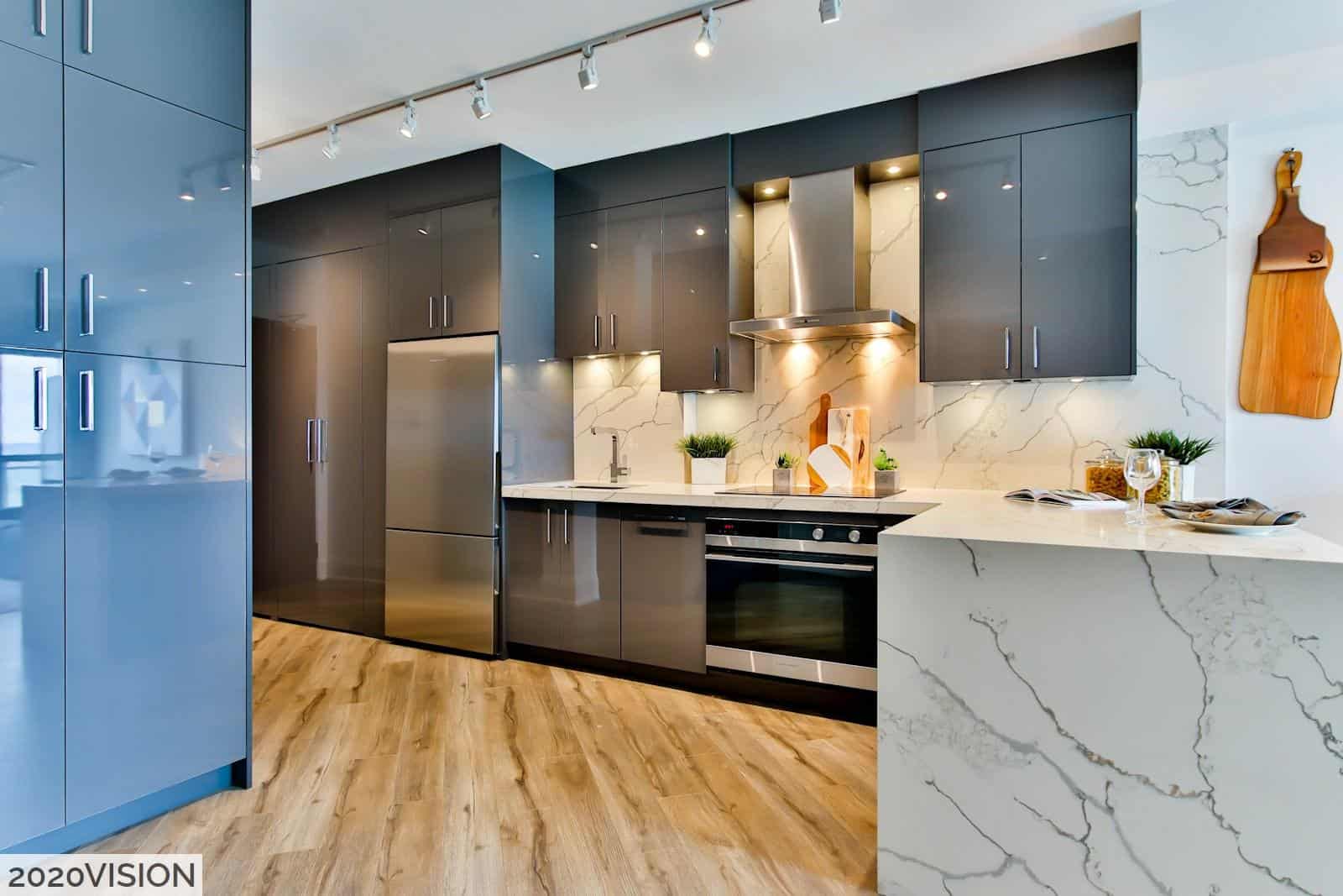 white and black kitchen counter