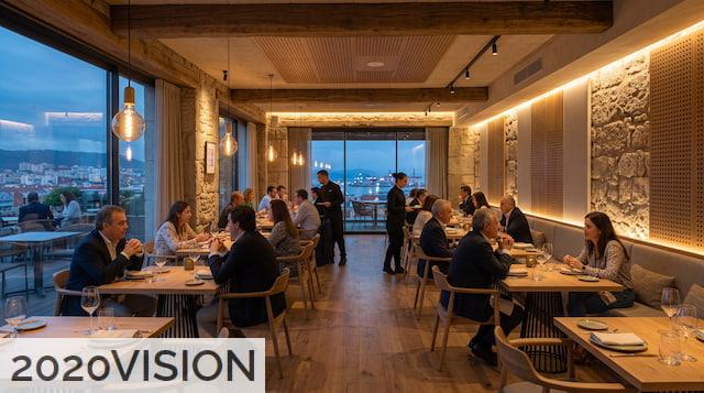 Iluminación cálida y soluciones acústicas en un restaurante